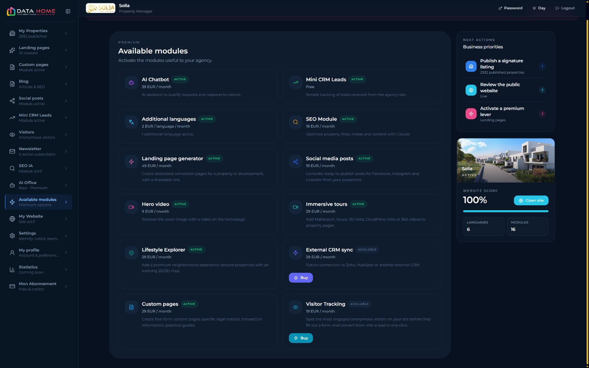 Catalogue DATAhome des modules optionnels