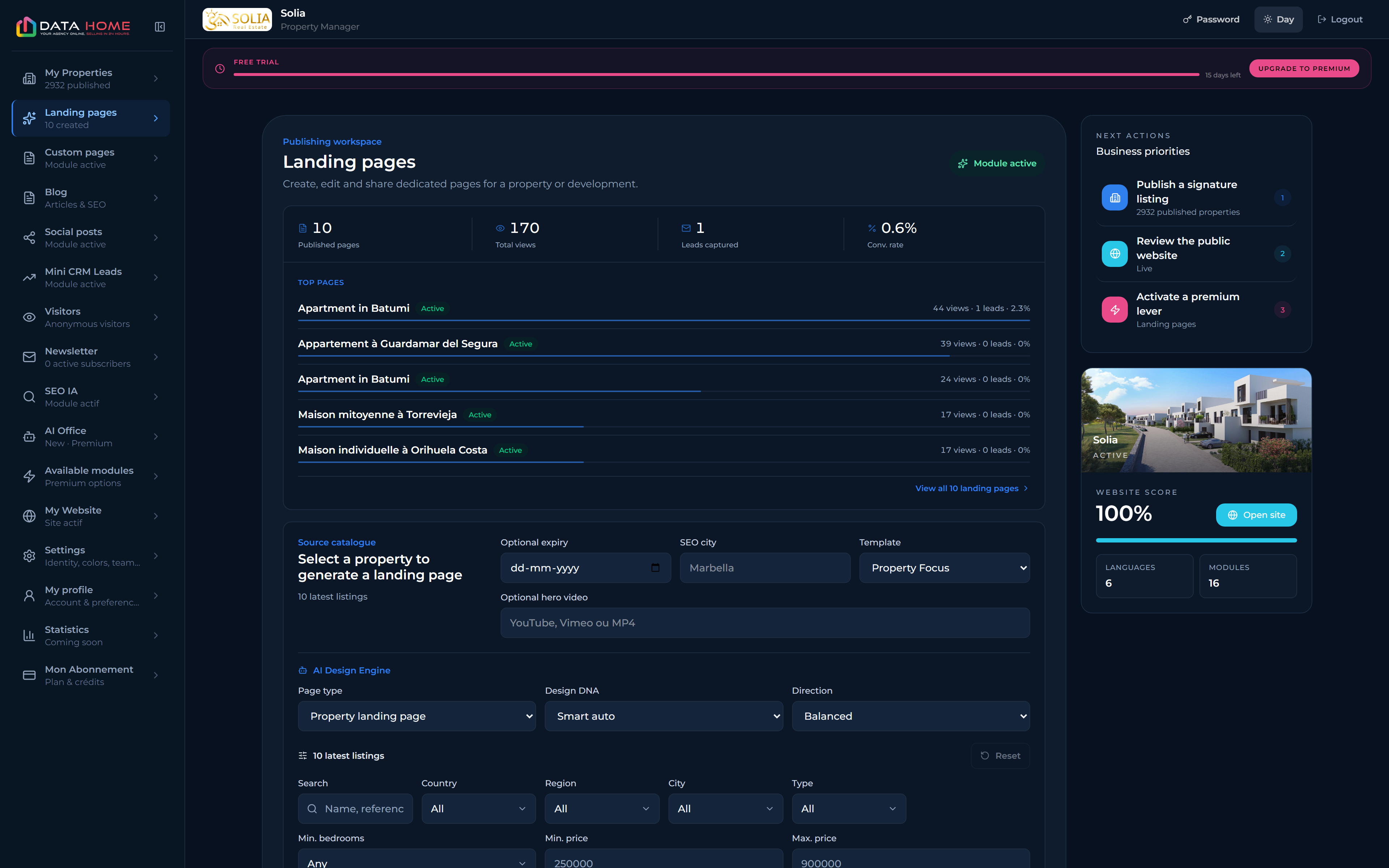 DATAhome Landing Pages-manager